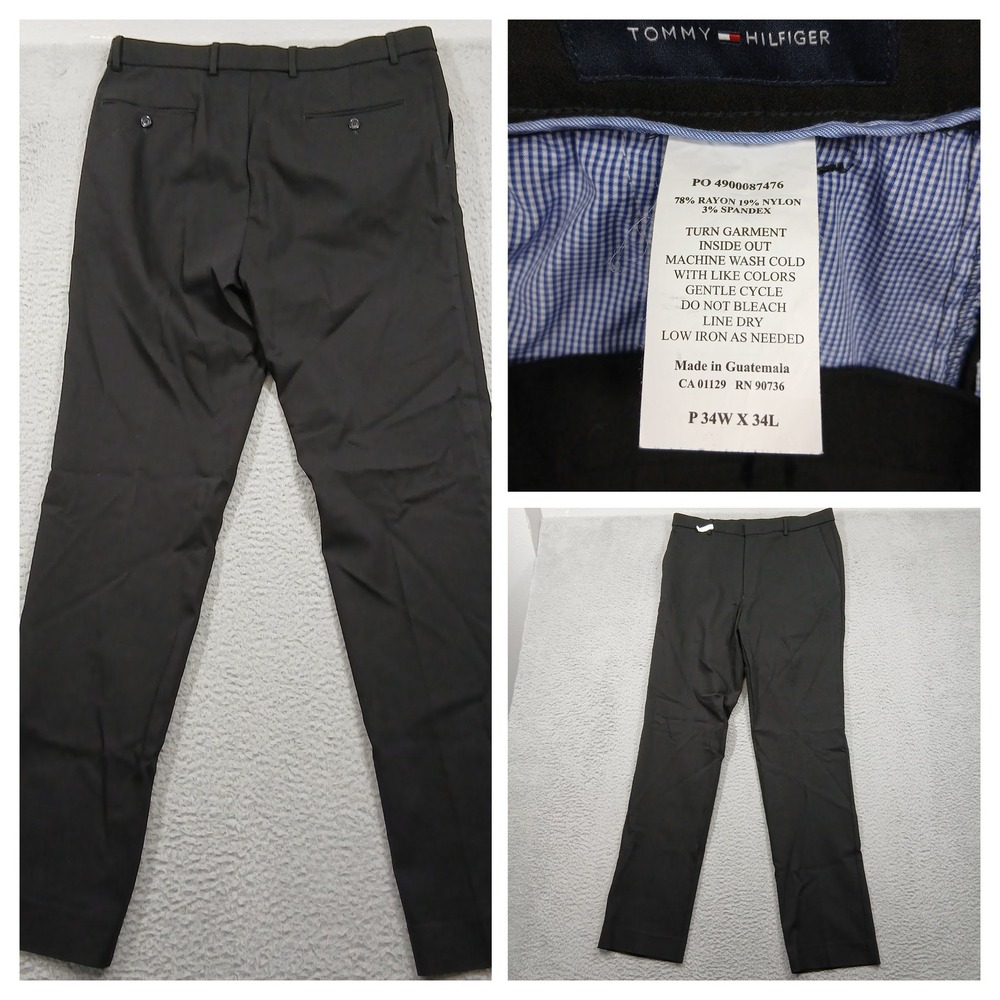 Tommy Hilfiger Mens Black Dress Pants 34x34 THFlex Stretch Slim Fit EUC